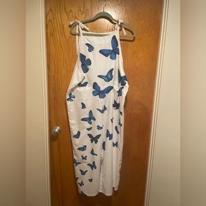 White overalls with blue Butterfly print